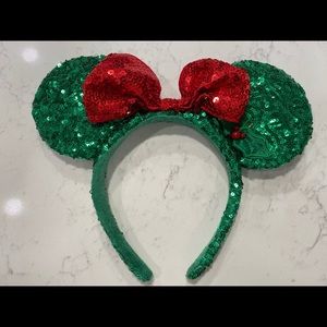 Disney Green Christmas Red Bow Minnie Mouse Ears